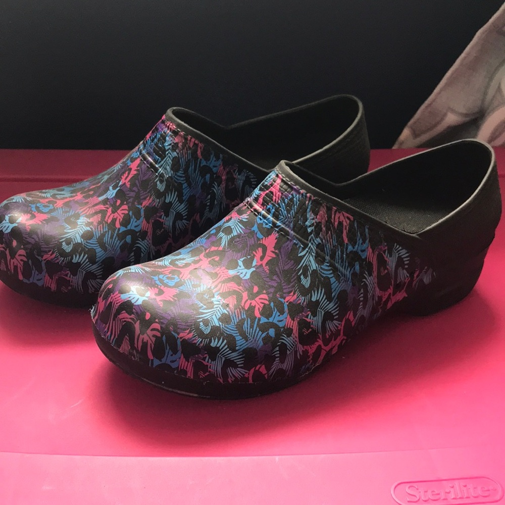 Multi-color Cheetah Sanita Clogs Great Condition!